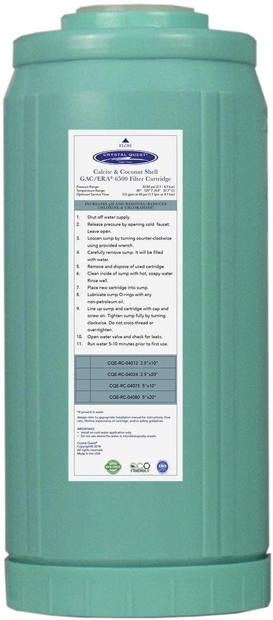 Crystal Quest Calcite & Coconut Shell GAC Water Filter Cartridge – pH Balancing, Dual-Stage Filtration, Removes Impurities, Enhances Taste 4-5/8” x 9-3/4”
