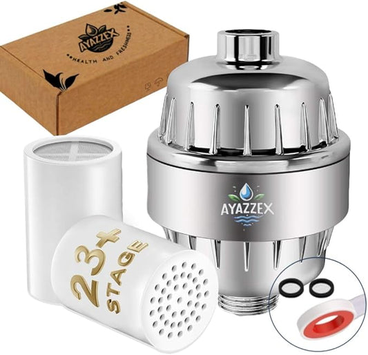 Filtered Shower Head – High Pressure 23 Stage Shower Filter for Hard Water – Removes Chlorine, Heavy Metals & Harmful Substances – Water Softener – Bonus Cartridge Included (Industrial)