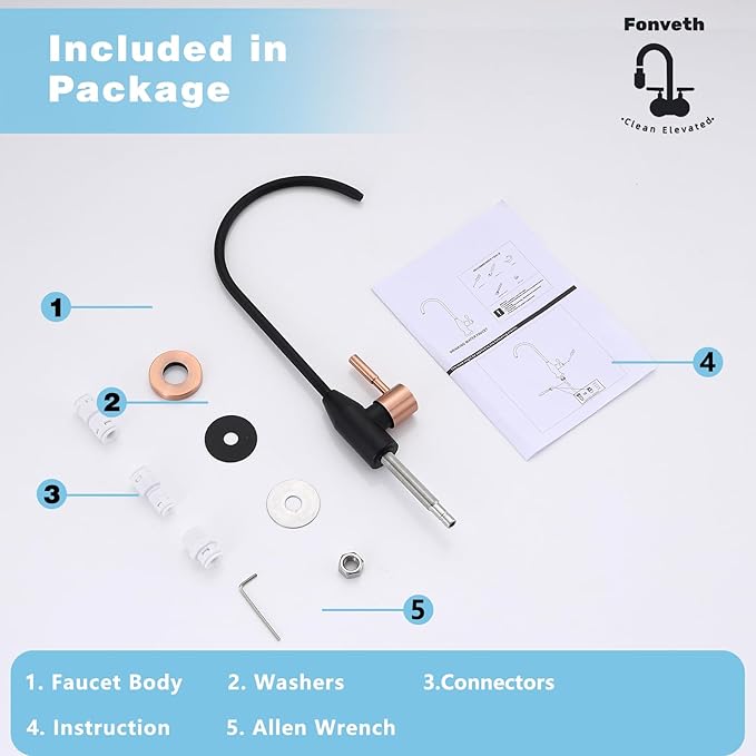 Drinking Water Faucet, Black and Red Copper RO Faucet Stainless Steel for Under Sink Water Filter System Reverse Osmosis Non-Air Gap for Kitchen