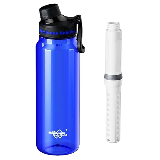 Membrane Solutions C3 Filtered Water Bottle, 36oz BPA-Free Bottle with Replaceable ACF+UF Filter Cartridge, Portable Water Filter, Travel, Hiking & Camping for Drinking Water Anywhere(Blue)