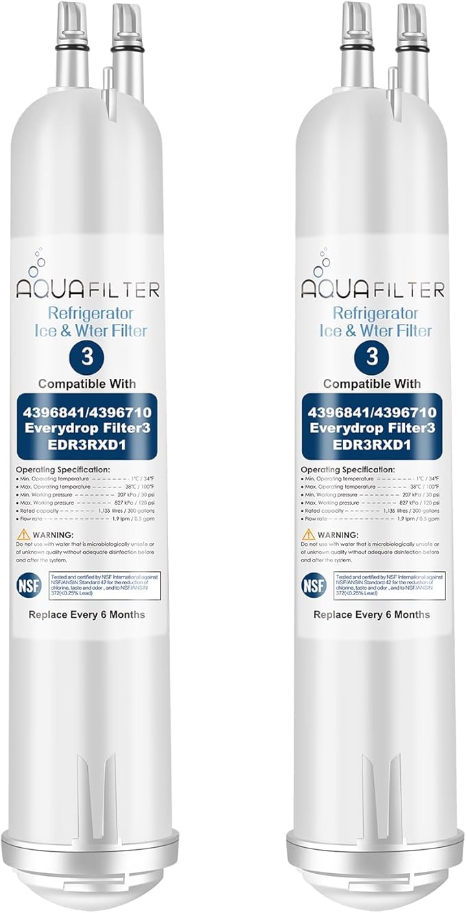 FILTER3 4396841 Refrigerator Water Filter Replacement Compatible with 4396841 4396710 EDR3RXD1 EDR3RXD1B Filter 3 P1WB2 P2RFWG2, 46-9030, Pur W10121145 W10121146 (2-PACK)
