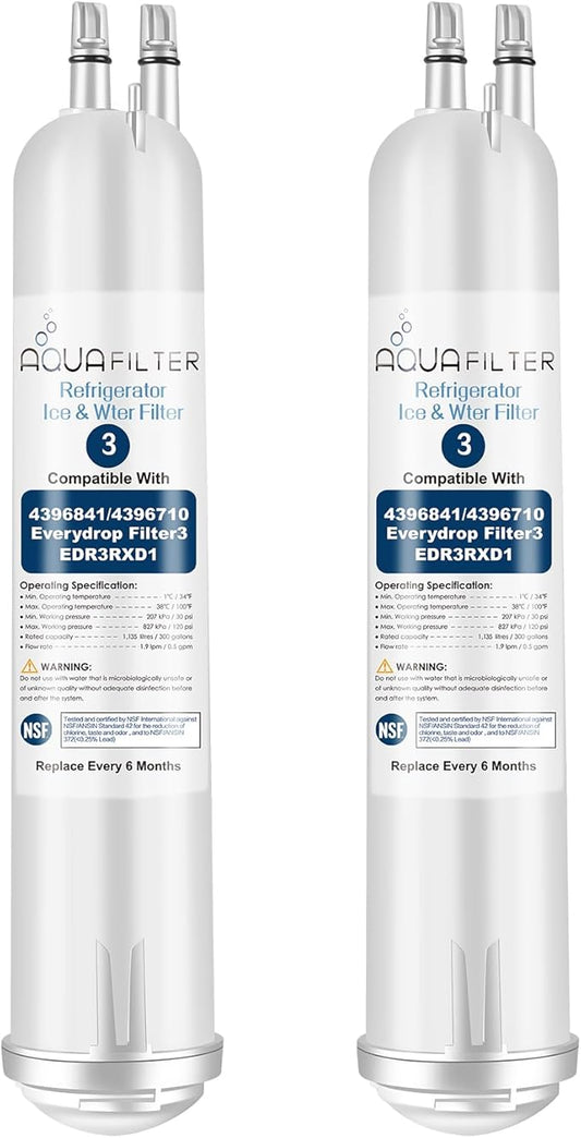 FILTER3 4396841 Refrigerator Water Filter Replacement Compatible with 4396841 4396710 EDR3RXD1 EDR3RXD1B Filter 3 P1WB2 P2RFWG2, 46-9030, Pur W10121145 W10121146 (2-PACK)