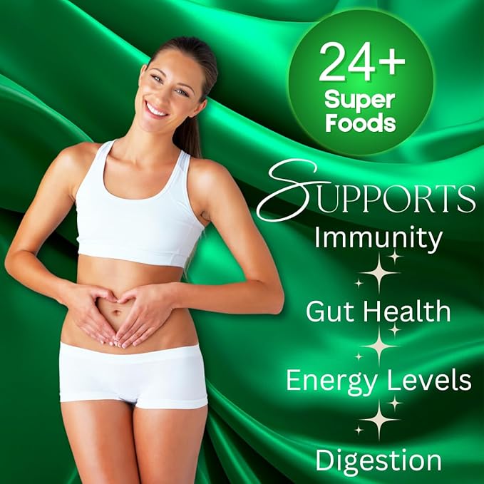 Super Greens Powder with 24+ Superfoods, Premium Nutrient-Dense Blend, Promotes Immunity & Energry Levels, Supports Disgestion & Gut Health, Apple Cinnamon Flavor, 9.6 oz