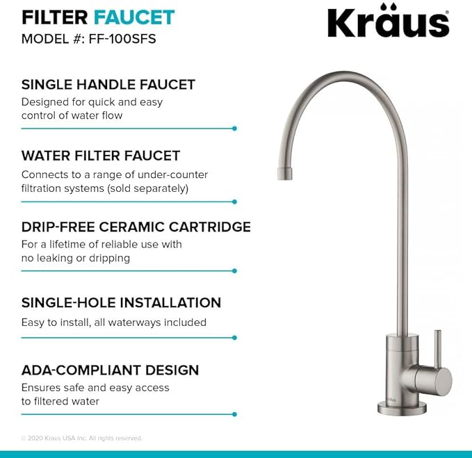 KRAUS Purita 100% Lead-Free Kitchen Water Filter Faucet in Spot Free Stainless Steel, FF-100SFS