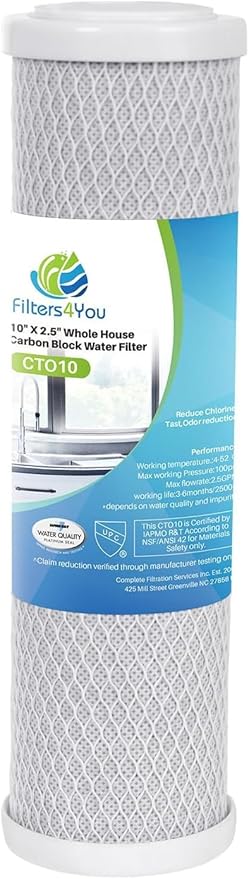 CFS – 8 Pack Carbon Block Water Filter Cartridge Compatible with Hydro Life 52418 C-2471 Models – Removes Bad Taste and Odor – Whole House Replacement Filter Cartridge – 1 Micron