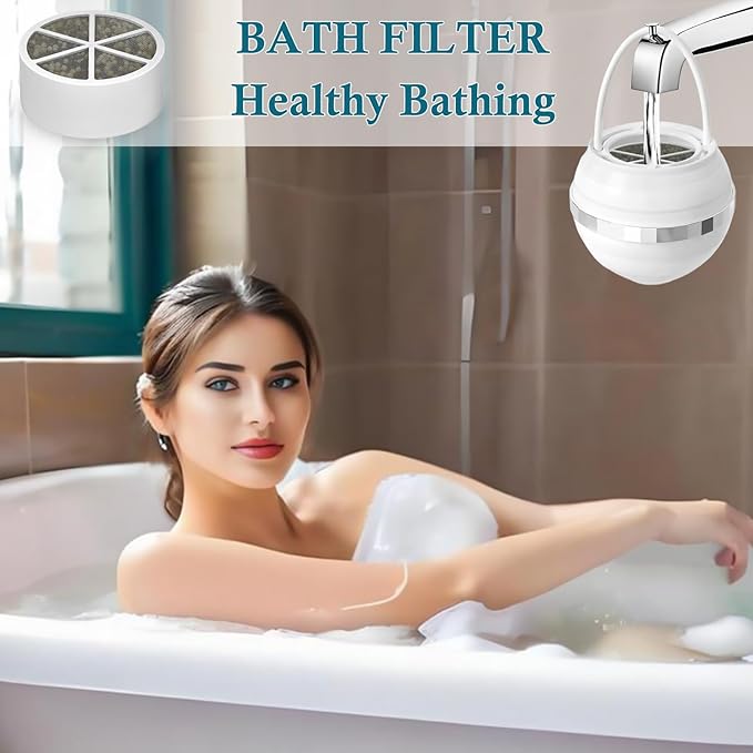 AWO 2 PACK Replacement Bathtub Water Filter for Tub Compatible with Fitespot,SHLLKTTRY,JUSTOWE,NIROKET,CUOLL Bath Filter,Multi Stage Filter for Softer Skin & Hair Reduces Chlorine & Harmful Substance