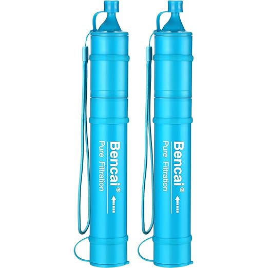 Detachable Straw Water Filter - Backwashable, Portable Water Filter for Camping, Hiking, Survival & Emergencies, Built-in Compass, 2-Pack
