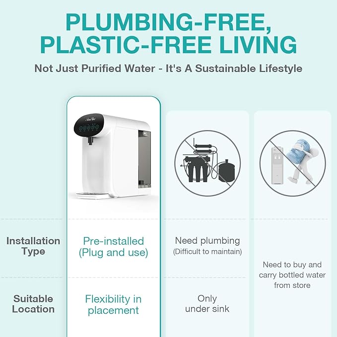 SimPure Y7P-W UV Countertop Reverse Osmosis Water Filter, NSF/ANSI 58 Certified, 5 Stage RO Water Filtration System, Water Purifier for Home, 4: 1 Pure to Drain, BPA Free (No Installation Required)