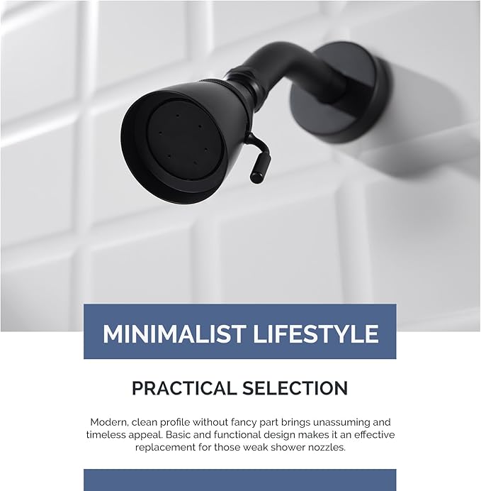 Angle Simple Shower Head, Brass High Flow Shower Spray Head, Adjustable Angle and Water Flow, G 1/2, Matte Black