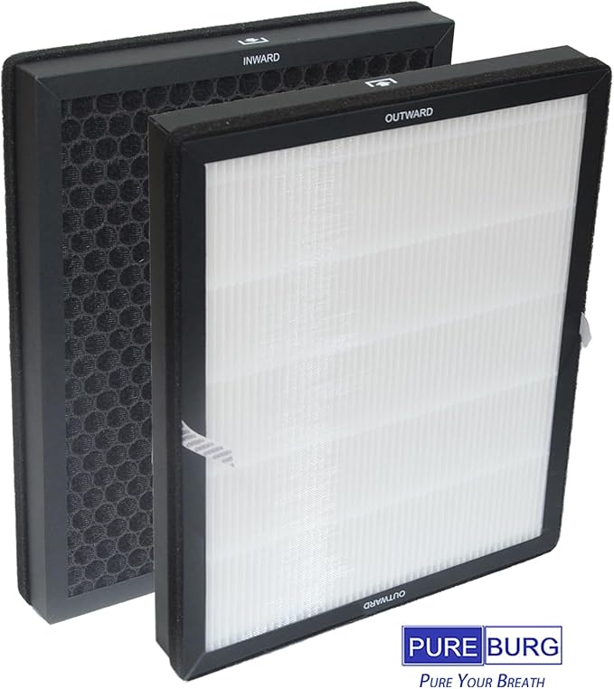 PUREBURG Replacement Filter Compatible with LUNINO E-200 Air Purifier,2-Pack H13 HEPA 3-Stage Filtration Activated Carbon 2-in-1