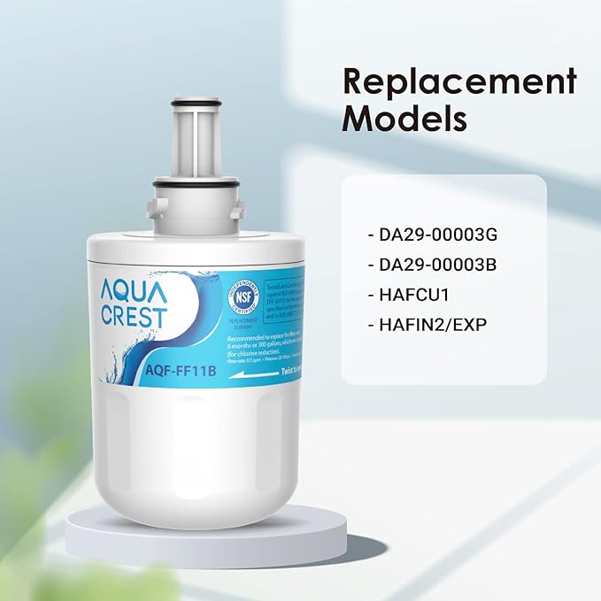 AQUA CREST DA29-00003G Refrigerator Water Filter, Replacement for Samsung DA29-00003G, DA29-00003B, DA29-00003A, Aqua-Pure Plus, HAFCU1, RFG237AARS, FMS-1, RS22HDHPNSR, RSG257AARS, WSS-1 (1 Pack)