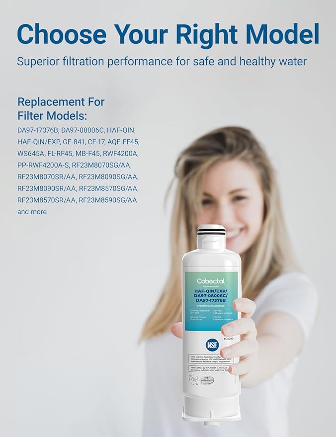 HAF-QIN/EXP Water Filter Replacement for samsung Haf-qin DA97-17376B RS27T5200SR RS22T5201SR RF27T5241SR RF23M8070SG DA97-08006C Rf28T5001SR RF27T5201SR RF27T5201SG Water Filter,2 pack,by Cobectal