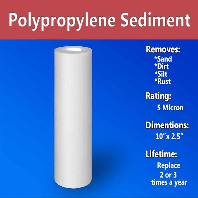 1 Standard Coconut Shell Block Carbon & 1 Four Layers of Filtration Polypropylene Sediment 5 Micron 2.5"x 10" Water Filter Cartridges Universal replacement for Reverse Osmosis & Standard 10” Housing