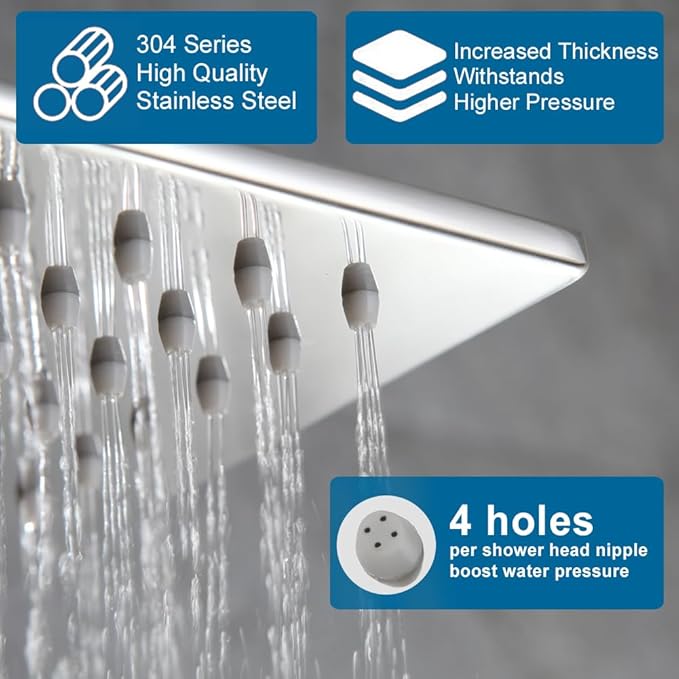 POP SANITARYWARE All Metal Shower Head with Handheld Chrome High Pressure 12 Inch Showerhead Combo, 71 Inch / 6 ft Hose, Press Button 4-Way Diverter, Adjustable Extension Arm
