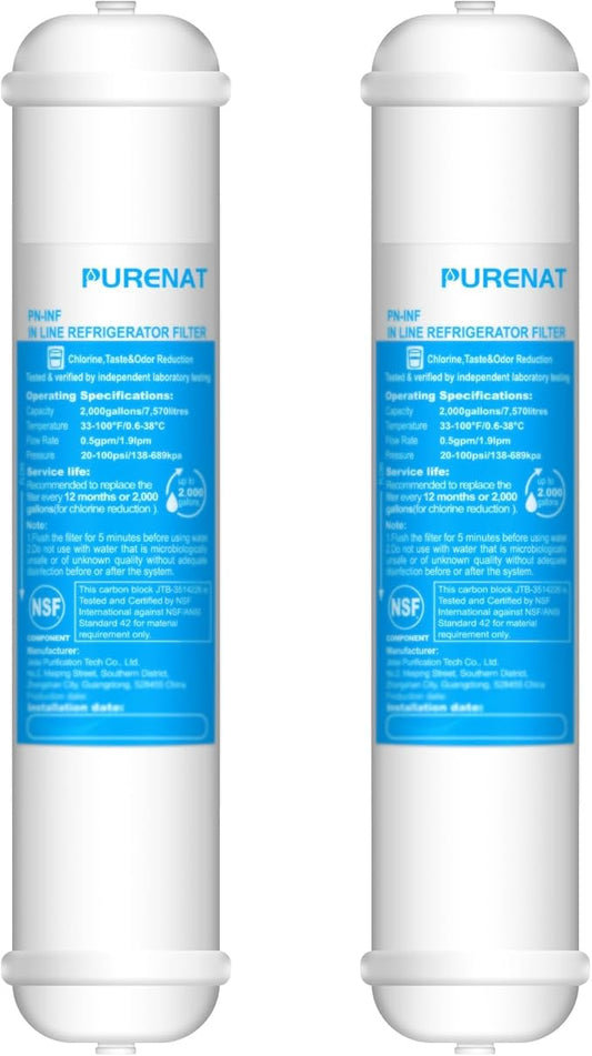 Inline Water Filter for Refrigerator and Ice Maker(2 Pack),1/4" Push Connect Post Carbon Filter Replacement for Reverse Osmosis Water System