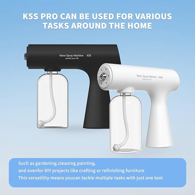 Handheld Rechargeable ULV Nano Mist Mister with Blue Light Electrostatic Technology, Portable Barbershop Humidifier for Hair Salons, Home, Office & Car Wireless Atomizer for Air Refresh（K5SPro White）