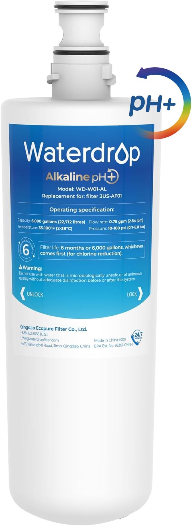 Waterdrop 3US-AF01 Water Filter, Replacement for Filtrete® 3US-AF01, 3US-AS01, Aqua-Pure AP Easy C-CS-FF, WHCF-SRC, WHCF-SUFC, WHCF-SUF, Filtrete® Water Filter Under Sink, Pack of 1