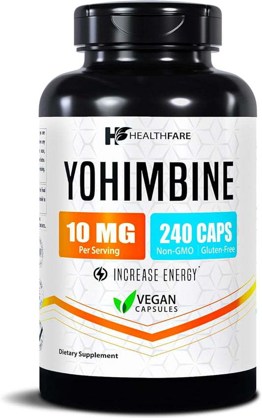 Yohimbine HCL 10mg | 240 Vegan Capsules | Maximum Strength Formula | Non-GMO & Gluten-Free | Made in USA