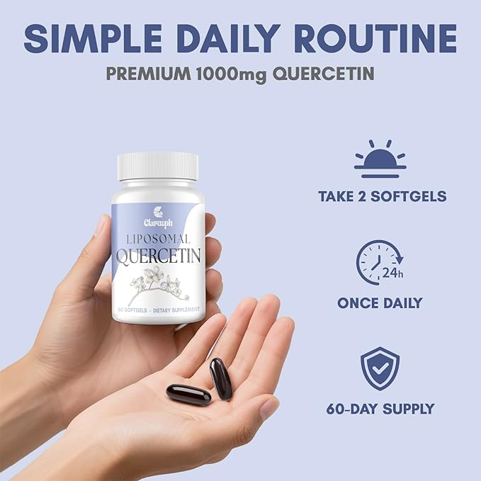 Liposomal Quercetin Supplement for Respiratory & Seasonal Challenges | Quercetin with Bromelain 1000mg - Blend with Vitamin C & Zinc | Bioflavonoids, 60 Softgels