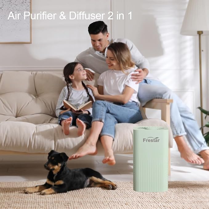 Small Air Purifier and Diffuser 2 in 1 for Office Bedroom Home, Desktop Air Purifier with HEPA Filter for Odor, Dust, Pets, Super Quiet Powered by USB No Adapter (Green)