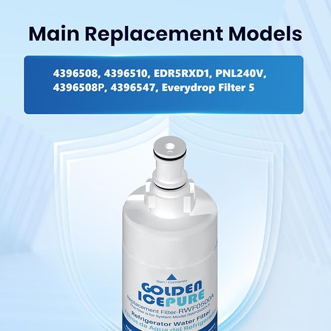 GOLDEN ICEPURE 4396508 Refrigerator Water Filter Replacement for EveryDrop Filter 5, EDR5RXD1, 4392857, 4396510, Clch100, 46-9010, NLC240V, 8212491, WF285 4PACK