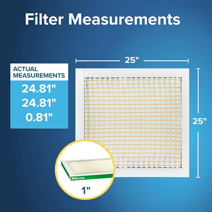 Filtrete 25x25x1 AC Furnace Air Filter, MPR 700, MERV 8, Tough on Pollen, Easy on Airflow, 3-Month Pleated 1-Inch Electrostatic Air Cleaning Filter, 4-Pack (Actual Size 24.81 x 24.81 x 0.81 in)