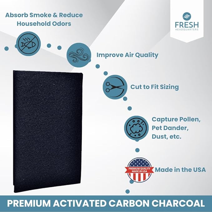 Fresh Headquarters 2Pack Cut‑to‑Fit Activated Carbon Pre‑Filter Rolls – Universal Air Purifier & AC Sheet Compatible with Honeywell, Whirlpool, Next Gen & More Odor/VOC Reduction