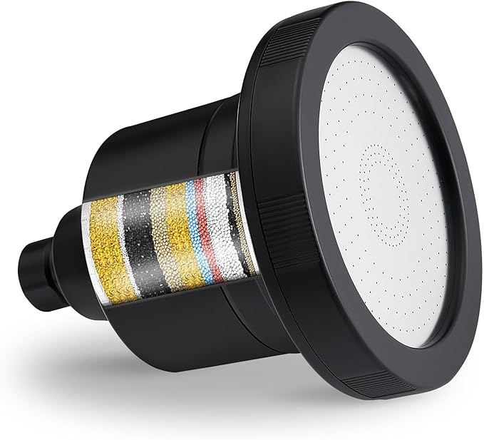 Voolan Filtered Shower Head - 20 Stage Luxury Rain Shower Filter For Hard Water for Remove Chlorine and Harmful Substances - 4.5" Round High Pressure Rainfall Showerhead (Matte Black)