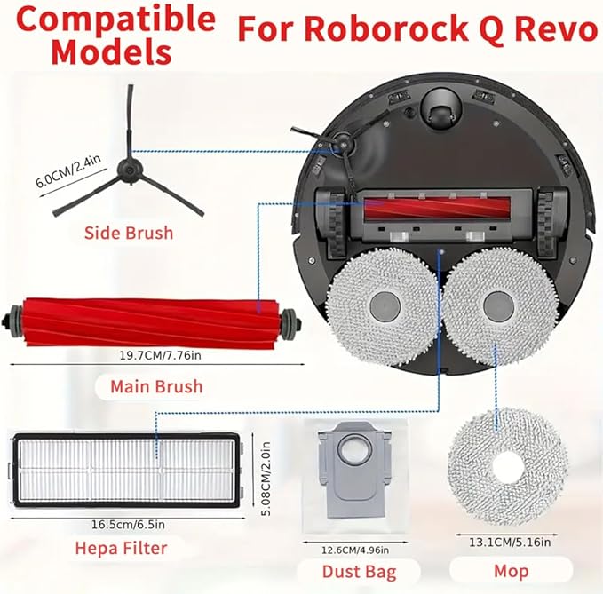 21 Pack Replacement Parts Compatible with Qrevo/P10【Not for Qrevo S/Qrevo Pro】 Robot Vacuum, Q Revo Accessory Replacement Kits with1 Rolling Brush,4 HEPA Filters,6 Dust Bags,6 Mop Pads,4 Side Brushes