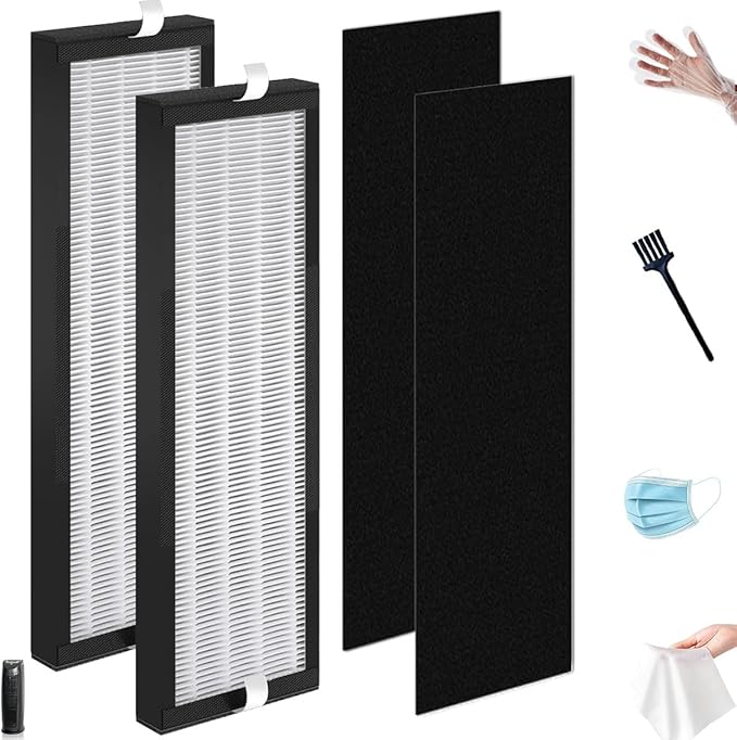 NKA 2-Pack T500 Air Purifier Filter Replacement - Compatible with TF60/TF60-MP, for Breathe Smart Tower Air Purifier，Includes 2 High-Efficiency Filters & 2 Carbon Pre-Filters