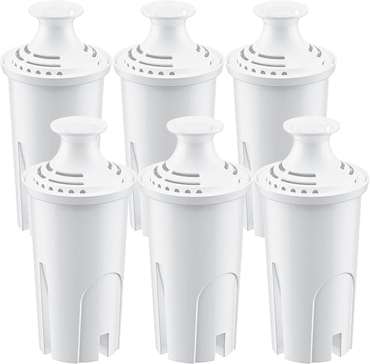 Water Filter Replacement for Brita Water Pitchers and Dispensers, Classic 35557, Ob03, Mavea 107007 and More, Reduce Chlorine and Bad Taste, Lasts Two Months or 40 Gallons, Includes 6 Filters