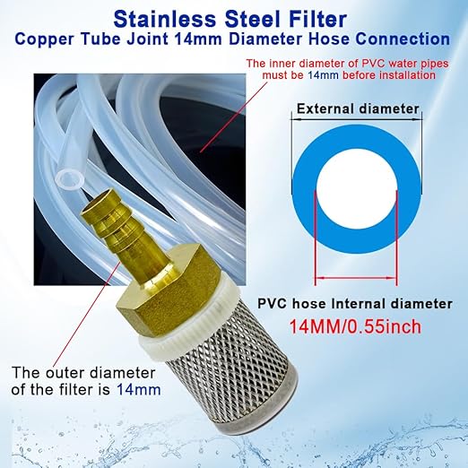 14mm Inline Strainers Filter Copper Tube Joint 14mm Diameter Hose Connection, Garden, Swimming Pool, Fish Tank Hose Filter, Suction Strainers Used to Remove Debris and Reduce Solid Entry