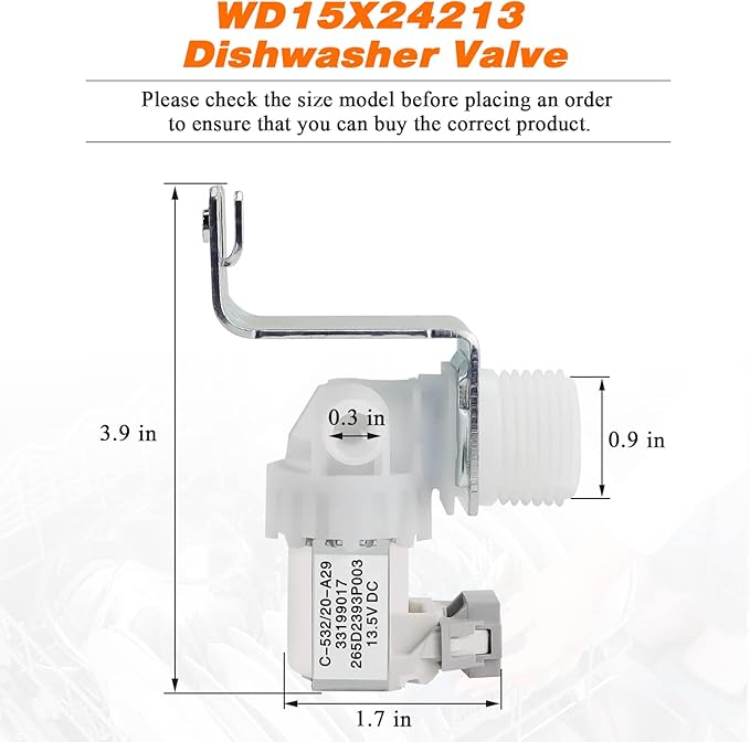 WD15X24213 WD15X22999 WD15X26140 Dishwasher Valve by Blutoget -Compatible for GE Dishwasher-Replaces 4547181 AP6286892 PS12342758 EAP12342758 WD15X20119 WD15X21340