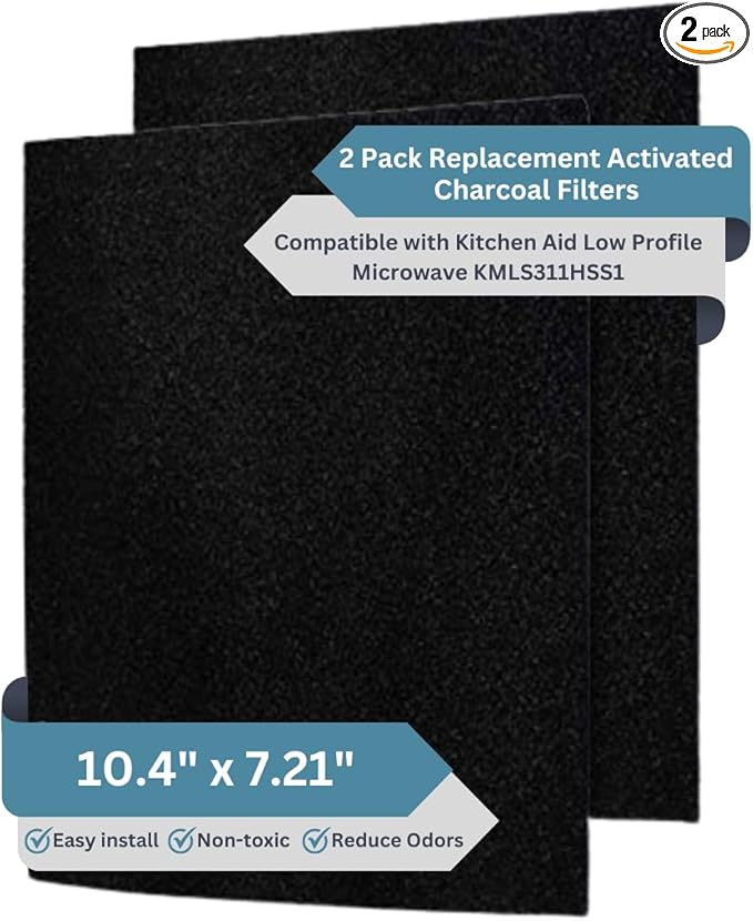 2-Pack Activated Carbon Charcoal Microwave Hood Filters - Pre-Cut 10" x 7.21" Microwave Hood Filters - Compatible w/Whirlpool WML55011 & KitchenAid Low‑Profile Models, Made in USA