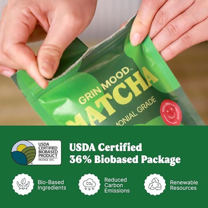 GRIN MOOD Matcha Organic Green Tea Powder - Decaffeinated Green Tea, Authentic Korean Matcha, Halal (1.06oz, Ceremonial Grade)