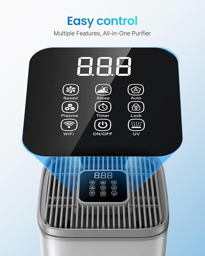 Pro AOP Air Purifier for Large Rooms up to 2200 Sq.Ft | HEPA Filter & Activated Carbon | Smart PM2.5 Sensor, APP & Remote Control | 3 Washable Filters, LED Display, Child Lock | Odor & Allergy Removal