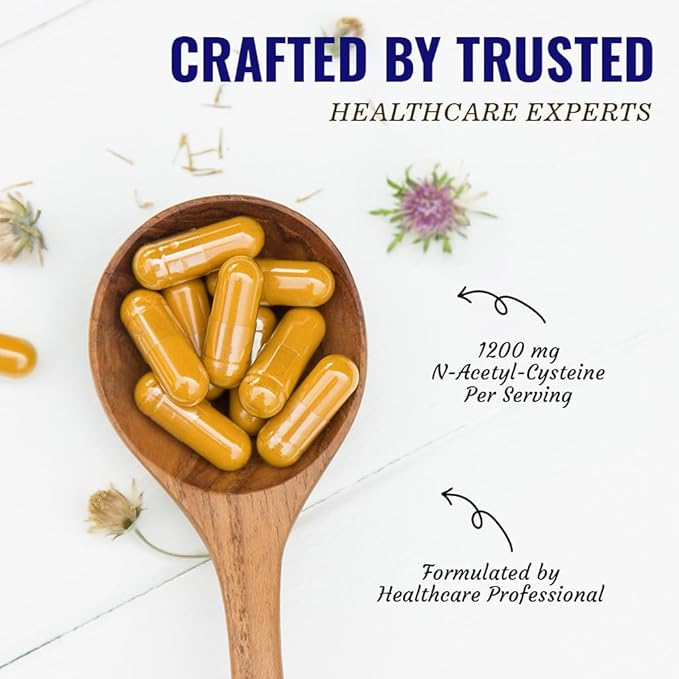 Vitamatic NAC Supplement N-Acetyl-L-Cysteine (NAC) with Milk Thistle 50:1 Extract - Supports Immune, Respiratory, Liver Health, 1200 mg per Serving, 120 Veg Capsules