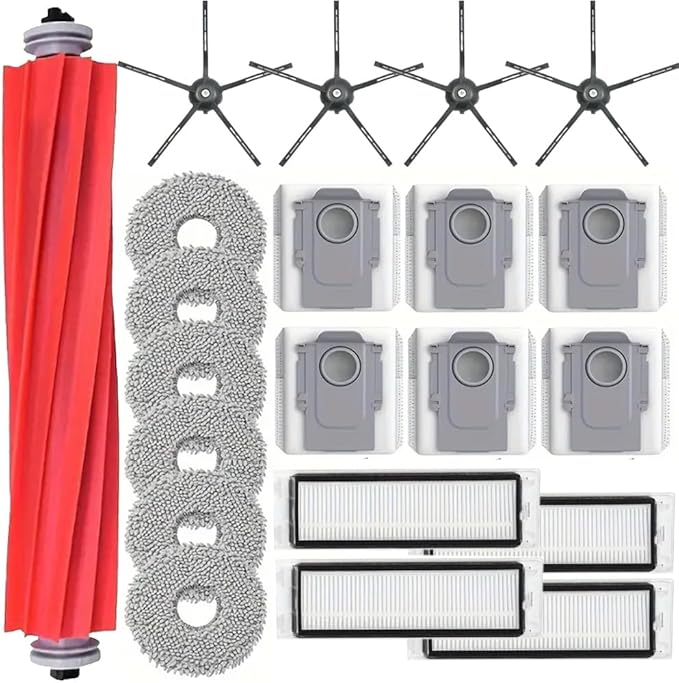 21 Pack Replacement Parts Compatible with Qrevo/P10【Not for Qrevo S/Qrevo Pro】 Robot Vacuum, Q Revo Accessory Replacement Kits with1 Rolling Brush,4 HEPA Filters,6 Dust Bags,6 Mop Pads,4 Side Brushes