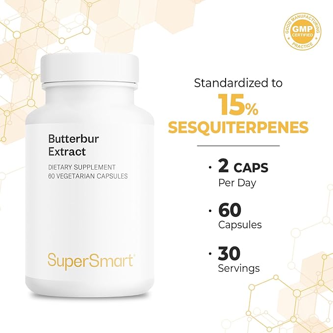 Supersmart - Butterbur Extract (High Potency) - 15% Sesquiterpenes - Natural Herb Supplement | Non-GMO & Gluten Free - 60 Vegetarian Capsules
