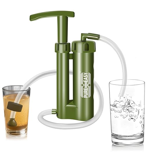 Portable Water Filter for Camping & Survival, Hand Pump Water Filter 3-Stage Purification System, 2000l Capacity, Perfect for Camping, Adventure, Backpacking, Survival, Emergency, and etc