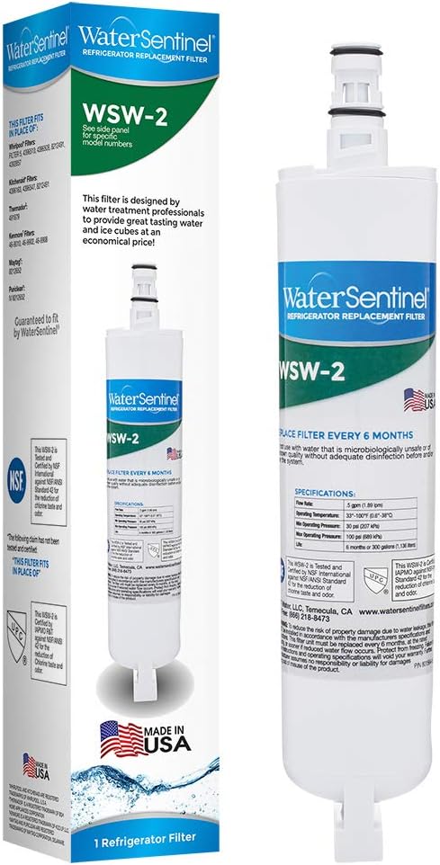 WaterSentinel WSW-2 Refrigerator Replacement Filter Fits Whirlpool Filter 5, Kitchenaid, Thermador, Kenmore, Maytag, Puriclean (2-Pack)