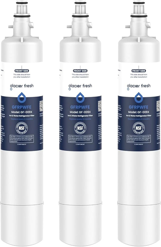 GLACIER FRESH Replacement for RPWFE, RPWF (Built-in CHIP) Refrigerator Water Filter, Compatible with GFE28GYNFS, GFE28GELDS, PFE28KELDS, PFE28KYNFS, GFD28GELDS, PWE23KELDS, PWE23KMKES, 3 Pack