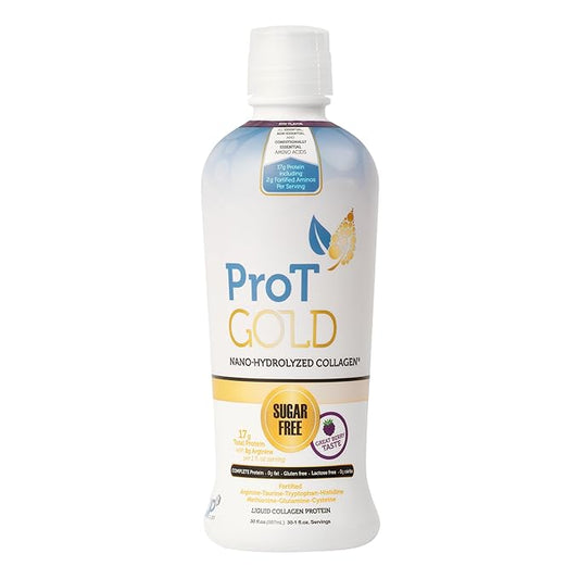 Liquid Collagen Protein Shot, 17g Clear Protein Nano-Hydrolyzed Grass Fed Collagen, 2g Arginine for Wound Support, Gluten Free, Sugar Free, 0g Carbs, Non GMO, Berry, 30 fl oz Bottle
