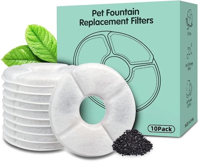 10-Pack Replacement Filters for Cat Fountain | Pet Water Fountain Filter | Activated Carbon Filter | Not for Catit