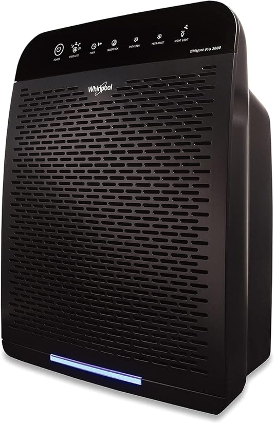 Whirlpool WPPRO2000B Whispure True Hepa Air Purifier, Activated Carbon, 508 Sq ft, Smart Auto Mode, Ideal For Allergies, Odors, Pet Dander, Mold, Smoke, Wildfire & Germs - Slate Black