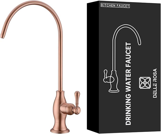 Delle Rosa Drinking Water Faucet in Copper Finish, Retro Solid Brass Kitchen Water Filter Faucet, Commercial Water Filtration Faucet for Under Sink Water Filter System,Copper Finish