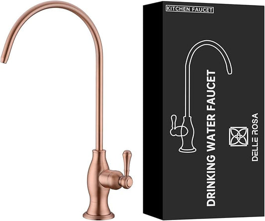 Delle Rosa Drinking Water Faucet in Copper Finish, Retro Solid Brass Kitchen Water Filter Faucet, Commercial Water Filtration Faucet for Under Sink Water Filter System,Copper Finish