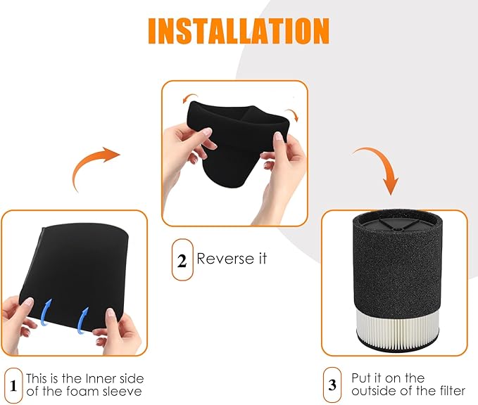 VF4000 Replacement Filter for Ridgid Shop Vacuums 5-20 Gallon, Universal VF4000 Filter Fits Rigid Wet Dry Vac/Husky Shop Vacuum Filter 6-9 Gallon with Foam Sleeves-1 Pack