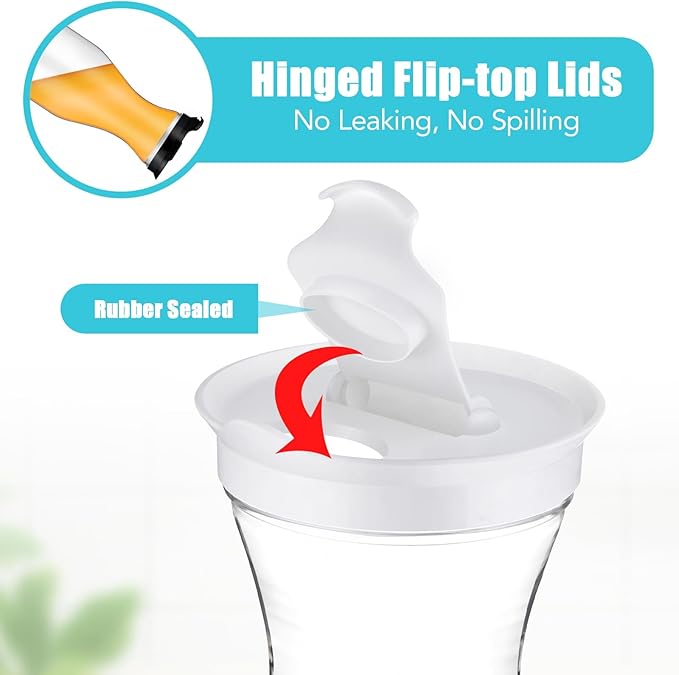 Gejoy 6 Pcs Plastic Water Carafe with Lids 32 oz Clear Juice Pitchers for Mimosa Bar Drinks Milk Iced Tea Beverage Containers for Home Restaurant School Fridge, Not Dishwasher Safe (White,Black Cap)