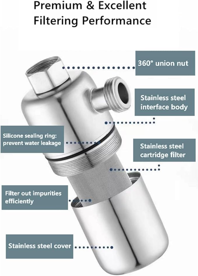 Spin Down Sediment Filter, Stainless Steel Reusable Sink Water Filter, Water Softener for Water Heater G 1/2'' Thread Washing Machine Dishwasher Shower Faucet, Prevent Impurity (Model A)